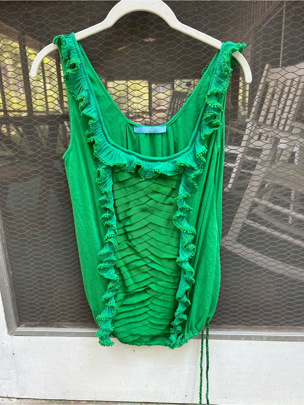 whish Emerald Green Ruffle Front Sleeveless Top